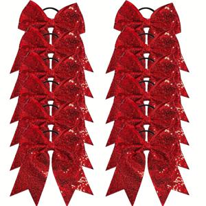 TEMU 12개 컬러 타운 대형 글리터 치어 헤어 보우 - 탄성 손수 만든 포니테일 홀더, 반짝이는 별과 꽃무늬 액세서리, 치어리딩, 댄스, 스포츠 파티, 대학 행사용 - 올 시즌 파티 액세서리, 치어 액세서리, 치어리더 액세서리, 축제 액세서리, 우아한 디자인, 손수 만든 보우