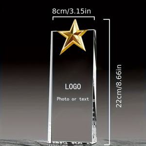 TEMU 고정된 유리 트로피, 금색 주석 합금 Zigzag, 다섯 점의 별 및 왕관 잎 액센트 - 직원, 임원, 팀 협력을 위한 개인화된 사진/텍스트 상 - 인식 및 축하를 위한 투명한 디자인, 기업 상, 우아한 공예