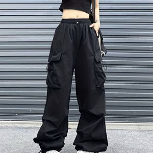 TEMU 여성용 하이웨이스트 카고 바지 - 넉넉한 핏의 와이드 레그 트라우저, 다용도 포켓 다수, 사계절 캐주얼 작업복 바지, 일상복 및 포멀룩