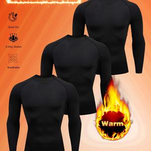 TEMU 3개 남성용 열 압박 셔츠 - 체육관, 러닝, 하이킹, 캠핑용 초고급 빠른 건조 베이스 레이어 탑 - 사계절용 레이어링 셔츠, 큰 키와 큰 키 남성을 위한 극한한 추위 날씨 필수품, 야외 활동용 슬림핏 탑, 내구성 있는 구조, 압축 탑, 야외 모험가용 운동 셔츠, 수분 흡수 소재, 압축 언더셔츠, 액티브 라이프스타일, 플러스 사이즈|헬스복