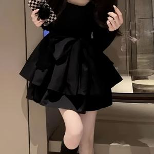 TEMU 여성용 2025 새해 전야 블랙 드레스 - 스퀘어넥 A라인 퍼피 스커트, 기계 세탁 가능 캐주얼 파티웨어, 소형 사이즈 올시즌 솔리드 컬러 아우터