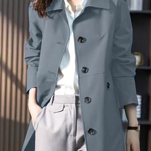 TEMU 여성용 롱 트렌치 코트 - 우아한 오피스 & 포멀 의상, 가을/겨울용 구조화된 , 버튼 프론트 클로저, 세련된 프로페셔널 아웃핏, 겨울 옷장, 클래식 실루엣, 광택 마감, 스타일리시 재킷, 패션 애호가, 고품질 원단, 비즈니스 전문가용