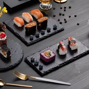 TEMU 2개 세트 토코메 천연석 접시, 7.57x3.94인치, 식품용, 블랙 크리에이티브 슬레이트, 초밥, 스테이크, 바베큐, 홈 및 레스토랑 주방 장식, 식기 액세서리, 서빙 접시,홈 다이닝,현대 주방용품,창의적인 서빙 접시,내구성 있는 스톤웨어,식품 안전 소재,스톤 식기,파티 호스트,레스토랑 소유자