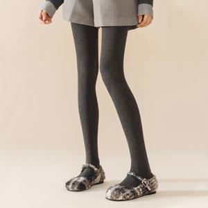 TEMU 여성용 그레이 수직 줄무늬 보온 타이츠 1쌍 - 일상 및 사무실 착용을 위한 겨울 레깅스, 핸드워시 가능 (건조기 사용 금지) - 블랙/그레이 2가지 색상