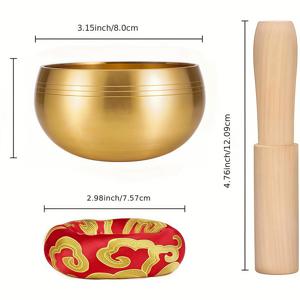 TEMU 사운드 힐링을 위한 명상 싱잉 볼 세트 | 핸드메이드 조각 구리 볼, 나무 말렛 & 쿠션 포함 (요가, 스트레스 해소, 차크라 밸런스, 명상 연습용) - 옐로우