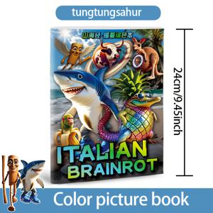 TEMU 3세 이상 어린이용 이탈리안 브레인로트 테마 드로잉 북 - 이탈리아어 단어와 만화 캐릭터, 창의적인 그림 운동 책 - 초등 학습 및 언어 발달을 위한 교육 장난감, 선물 추천