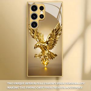 TEMU 금빛 독수리 패턴이 있는 스타일리시하고 독특한 폰 케이스, 금속 페인트와 강화 유리로 제작, 다양한 삼성 갤럭시 모델과 호환 가능. 사계절 모두에게 적합한 선물