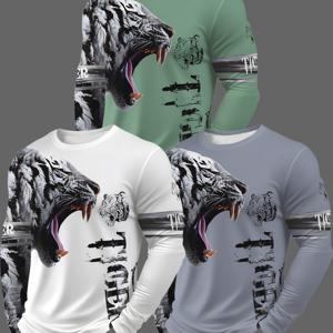 TEMU 3개 남성용 캐주얼 긴팔 티셔츠 - 화이트, 연두색, 연한 파랑색, 대담한 