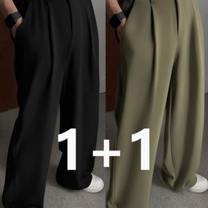 TEMU 2개 남성용 정장 & 비즈니스 팬츠 - 직선형 트라우저, 사계절 사무실 및 일상용 블랙/베이지, 비신축 원단, 전문가용, 결혼식, 공식 행사용 - 필수 드레스 팬츠, 클래식 디자인, 내구성 있는 소재, 어린 전문가용, 맞춤형 핏, 고품질 제작, 기업복|남자바지