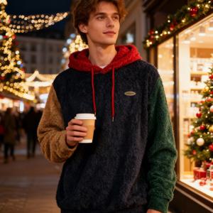 TEMU 남성용 헤비듀티 플러시 후드 스웨트셔츠 재킷 - 두꺼운 겨울용 따뜻한 코트, 멀티컬러 칼라 (브라운/그린/베이지), 루즈핏 소프트 풀오버, 세탁기 사용 가능한 캐주얼 아우터웨어, 추운 날씨 및 레이어링용
