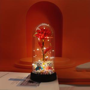 TEMU 1개 여성용 레드 베어 LED 발광 장미 꽃 무드등, 플라스틱 커버, 홈룸 데스크탑 장식 플라워 램프, 실내 침실 장식용, 데이 크리스마스 선물로 완벽, 선물 아이디어,귀여운 야간등,LED 조명,컴팩트 디자인,곰 모양 조명,장미 무드등,크리스마스 장식, 선물