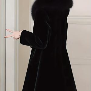 TEMU 우아한 인조 모피 겨울 코트 | 여성용 후드, 버튼 디테일, 솔리드 컬러 미디 길이 슬림핏 코트