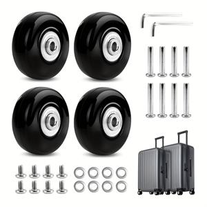 TEMU 4개 블랙 플라스틱 바퀴 교체 세트 - 50x18mm 경량 내구성 가방 바퀴, 금속 브래킷 4개 및 나사 2개 포함, 비즈니스, 휴가, 캐주얼 여행용, 여행 필수품, 슬림한 바퀴 디자인, 견고한 구조, 바퀴 교체, 바퀴 세트