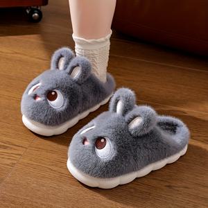 TEMU 여성용 겨울 플러시 토끼 슬리퍼 1켤레 - 귀여운 토끼 얼굴 (하트 눈 & 핑크 귀), 미끄럼 방지 PVC 밑창, 부드러운 원단 갑피 & 안감