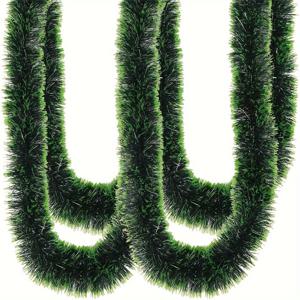 TEMU 5.0m 클래식 크리스마스 리본 화환 - 스파클링 디테일이 있는 우아한 그린 & 화이트, 내구성이 뛰어난 PVC, 빨간색 & 녹색 반짝이는 메탈릭 장식 리본 (홈 트리 크라운, 계단, 벽, 실내 & 실외 파티 장식, 축제 데코용)