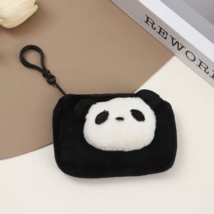 TEMU 여성용 귀여운 팬더 플러시 지갑 & 키홀더 - 표정 있는 팬더 얼굴의 소프트 미니 동전 지갑, 지퍼 잠금, 카드/현금 수납 - 가볍고 내구성 있는 일상용, 동물 애호가를 위한 선물 (폴리에스터) - 컬러풀한 귀여운 팬더 디자인