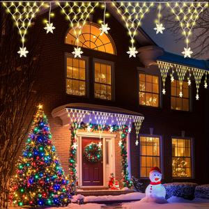 TEMU 야외 태양광 눈꽃 조명 스트링, 삼각형 네트 눈꽃 조명, 8가지 모드, 따뜻한 조명 및 조명, 안뜰, 지붕, 발코니, 정원, 햇빛 가리개 장식, 추수감사절 할로윈 새해 크리스마스 장식에 적합