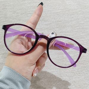 TEMU 여성용 휴대용 접이식 안경 - 초경량 라운드/타원형 무점 안경, 보라색 프레임 & 풀림 라운드 아이 프레임, 독서, 컴퓨터용 - 컴팩트하고 스타일리시한 일상용 안경