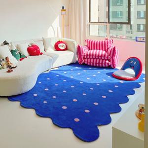 TEMU 특대형 1000gsm 헤비웨이트 플러시 매트 - 소프트 블루 & 화이트 물방울 무늬 바닥 매트, 세탁기 사용 가능 실내/침실/놀이방/사무실 매트 - 미끄럼 방지 뒷면