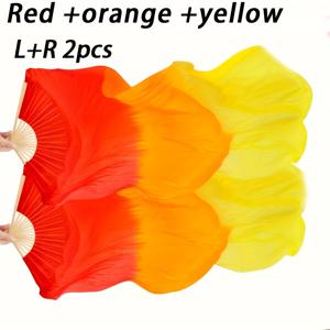 TEMU 2개입 그라데이션 컬러 롱 댄스 팬 - 왼손잡이 & 오른손잡이 연습용, 벨리댄스, 파티, 학교, 휴일 파레ード를 위한 우아한 웨이브 - 생생한 레드, 옐로우, 배터리 없음, 파티 공연, 생생한 디자인, 튼튼한 소재