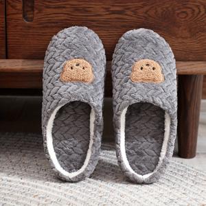 TEMU 귀여운 곰 슬리퍼 - 발바닥 프린트 & 웃는 얼굴, 부드러운 그레이 전면 패브릭 실내화, 쉬운 슬립온 겨울 따뜻한 부티 (청소년용), 포근하고 내구성 있는 라운드 토 디자인, 청소년을 위한