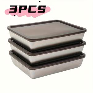 TEMU 3pcs 대형 스테인리스 트레이 뚜껑 포함 - 직사각형, 쉬운 세척, 논스틱, 야채, 고기 등 로스팅에 완벽 - 레스토랑 사용에 이상적인 트레이