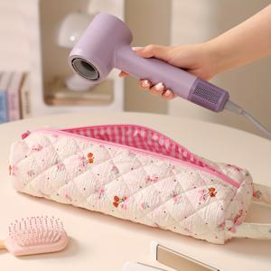 TEMU 지퍼 잠금 및 리본 디자인의 헤어 도구 정리 가방 - 방진 헤어 드라이어, 컬링 아이롱, 스트레이트너 보관 - 여행, 헬스장, 살롱, 가정, 여행용 헤어 액세서리 | 장식용 지퍼 파우치 | 튼튼한 지퍼 잠금|파우치