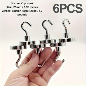 TEMU 6개 강력 자석 후크 - 컴팩트하고 휴대 가능, 25mm 크기로 공간 절약. 초강력 자력, 25kg 수직 하중 용량, 무거운 물체 안전 고정. 초간단 설치, 자석 부착만, 드릴링 없음, 벽 손상 없음. 주방, 그릴, 교실, 식료품 저장실, 크루즈선, 가정용 다기능 설치. 나사/접착제 없이 설치 가능. 공간 절약 필수품