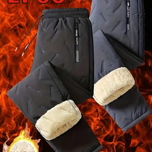 TEMU 2팩 남성용 헤비 듀티 겨울 바지 (포켓 포함) | 방풍 및 보온 롱 트라우저, 세탁기 사용 가능, 지퍼 또는 비지퍼 옵션, 스키 및 캐주얼 웨어에 적합, 섬유, 미드 웨이스트