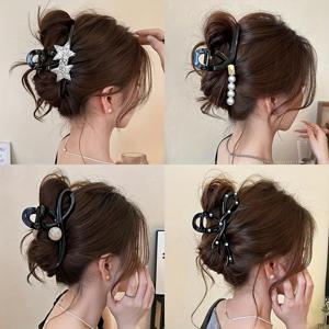 TEMU 여성을 위한 4개 우아한 대형 상어 헤어 클립 - 블랙 플라스틱 헤어 & 상어 디자인, 업스타일, 번, 포니테일 등 다용도로 활용 가능, 생일 및 특별한 날에 완벽, 업스타일 헤어피스, 상어 모양 클립