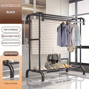 TEMU 1개 자이지시 더블로드 코트 랙, 다기능 금속 바닥 스탠딩 옷걸이, 두꺼운 실내 더블로드 의류 랙, 방 정리 정리대, 코너 수납 선반, 침실, 거실, 기숙사 사용에 적합, 옷, 신발, 액세서리에 쉽게 접근할 수 있는 독립적인 디자인, 편리한 수납 선반 포함|스탠드옷걸이