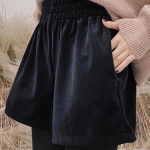 TEMU 여성용 벨벳 반바지 | 루즈핏 하이웨이스트 포켓 따뜻한 반바지, 캐주얼 스타일, 올 시즌 착용|반바지