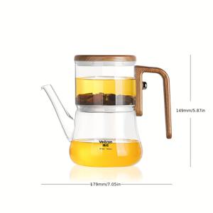 TEMU 베이트론 (Veitron) 보로실리케이트 유리 차주전자 - 분리형 뚜껑 & 튜브형 주둥이 - 식기세척기 사용 가능, 내열성 차 메이커, 잎차, 허브차, 녹차용 차 주전자 - 보로실리케이트 유리 차포트