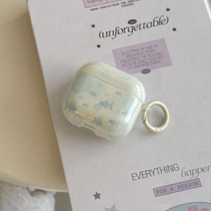 TEMU Apple AirPods Pro 3/2/4/3/2용 라이트 블루 물고기 + 원형 링 이어버드 케이스, 패셔너블 여성용 헤드폰 커버, 디자인, 스크래치 방지, 내구성 좋은 플라스틱, 이어버드 액세서리, 이어버드 케이스, 이어폰 보호, 스타일리시 이어폰 케이스