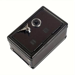 TEMU 1개 대용량 이중 잠금 금고 | 듀얼 잠금 장치, 키 입력 및 비상 해제 기능이 있는 대용량 금속 보안 상자 - 가정, 사무실, 비즈니스용 소형 바닥/책상형 모델 - 블랙 모던 디자인, 전원 불필요