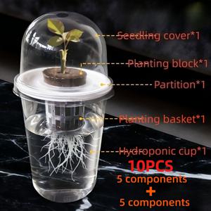 TEMU 10개입 (5세트 + 5개 부품) 투명한 원통형 플라스틱 재질 수경 재배 씨앗 포트 - 높은 투명성으로 뿌리 성장 관찰 가능, 통기성 향상을 위한 작은 구멍으로 뿌리 수분 문제 방지, 수경 재배 키트
