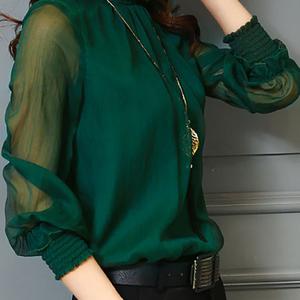 TEMU 여성 봄가을 셔링 블라우스 프릴넥 데일리 시스루 긴팔 티셔츠 엘레강스 하이넥 캐주얼 패션 통근 프릴 상의 SLIM GIRL 슬림소녀