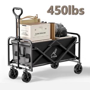 TEMU 강화된 프레임 대용량 접이식 손수레 - 대용량 휴대용 카트, 600D 옥스포드 천, 다기능 정원 카트, 모든 지형용 휠, 애완동물, 배송, 식료품, 피크닉, 사무실, 여행, 잔디, 스포츠, 캠핑, 쇼핑, 블랙