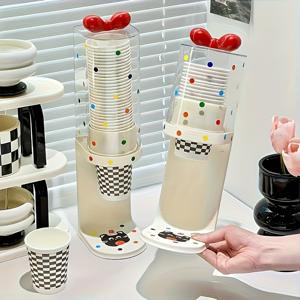 TEMU 도파민 보우 워터 컵 홀더, 일회용 컵 디스펜서 홈 플라스틱 컵 보관함 드릴 없는 데스크탑 정리대 욕실 주방, 사무실용 컵 홀더 재미있는 디자인 쉬운 설치 컵 디스펜서 주방 정리대 컵 디스