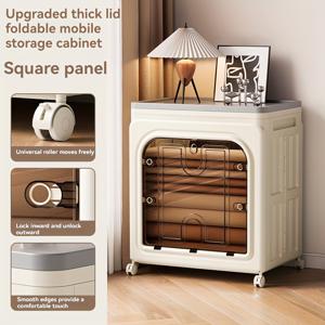 TEMU 업그레이드된 두꺼운 3도어 전후면 패널 접이식 사각 수납 상자, 쉬운 이동성을 위한 회전 바퀴가 있는 대용량, 투명 플립 디자인으로 계절별 옷 정리