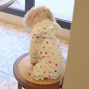 TEMU 따뜻한 산호 양털 반려견 옷, 물방울 무늬 디자인, 후드 달린 풀바디 슈트, 손세탁 가능, 소형에서 중형 견종, 모든 계절, 겨울 및 가을, 풀오버 스타일, 폴리에스터 커버