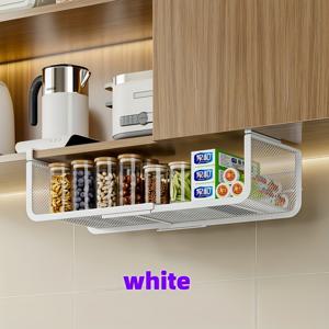 TEMU 1개 세련된 금속 텔레스코픽 언더쉘프 바구니 - 녹 방지 철제 수납 정리함 (옷장, 옷장 및 사무실 책상용), 화이트 펀치 디자인으로 쉬운 접근과 정리, 주방 공간 절약 | 스토리지 | 녹 방지 메탈, 옷장 정리 및 보관 용품