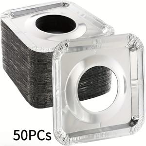 TEMU 50개 heavY-duty 일회용 알루미늄 포일 가스 스토브 버너 커버 - 오일, 기름, 식품 누출을 막기 위한 사각형 보호자, 튼튼하고 쉽게 청소할 수 있는 스토브 탑 프로텍터