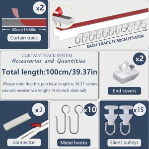 TEMU 프리 스플라이싱 커튼 레일 세트 - 자가 접착식 커튼 레일, 천장 또는 벽 설치 가능, 드릴링 필요 없음, 거실/샤워룸/창문/커튼/파티션/침실/RV/옷장용 범용