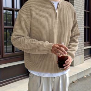 TEMU 남성용 풀지퍼 프론트 슬림핏 스웨터 - 녹색, 기계 세탁 가능, V넥 디자인, 중간 신축성, 사무실 및 파티 복장, 캐주얼 웨어