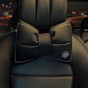 TEMU 카멜리아 유니버설 핏 PU 가죽 자동차 헤드레스트 목베개 및 요추 지지 쿠션 세트, 여성용 차량 시트 백 액세서리|허리보호대