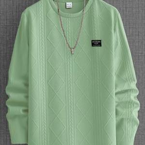 TEMU 남성용 캐주얼 라운드넥 스웨트셔츠 - 블랙 기하학 패턴, 세탁기 사용 가능, 레귤러 핏, 캐주얼 및 가벼운 운동복