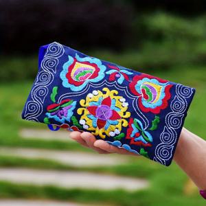 TEMU 꽃 수 놓은 지갑, 에스닉 스타일 패브릭 동전 가방, 여성용 지퍼 스퀘어 손목 지갑