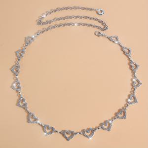 TEMU 우아하고 섹시한 라인스톤 하트 모양 메탈 여성용 허리 체인 | 도금 K 아연 합금, 파티 및 선물용으로 이상적