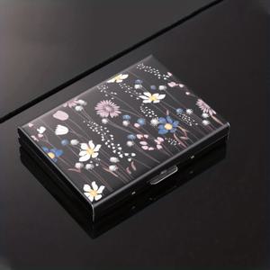 TEMU OBCREATOR 스테인리스 스틸 카드 홀더, 꽃무늬 프린트, 남녀 공용 디자인, 검은색 금속 지갑, 안전한 버클 클로저, 내구성 및 세련된 일상 사용, 안전한 카드 보관 | 꽃무늬 카드 홀더 | 내구성 지갑